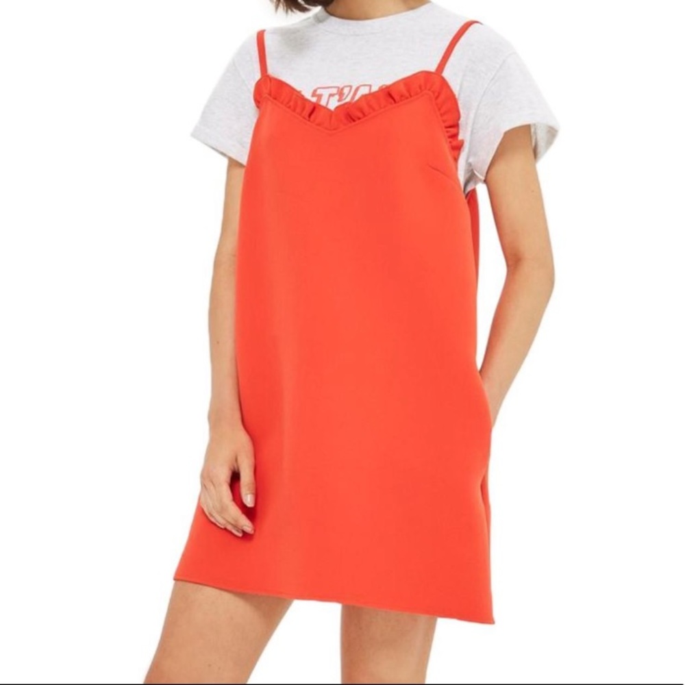 Topshop Ruffle Trim Shift Mini Dress